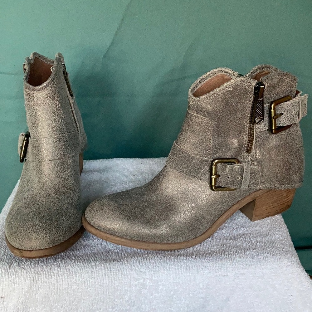 Donald J. Pliner bronze crackle leather ankle boots